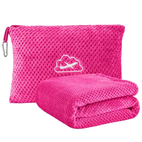 BEDELITE Unisex Portable Foldable Blanket - Super Soft Warm Packable Fleece with Bag, 2-in-1 Jacquard Pillow Set, Hiking Accessories with Luggage Sleeve & Backpack Clip, Removable Washable Camping Gear