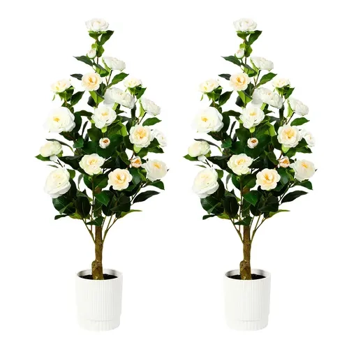 SHareconn 2-Pack Artificial Camellia Trees - 3ft & 4ft Heights, High-Quality Durable Material, No-Maintenance Faux Plants for Busy Users, Decorative Flowers for Garage & Multiple Home Decor Areas