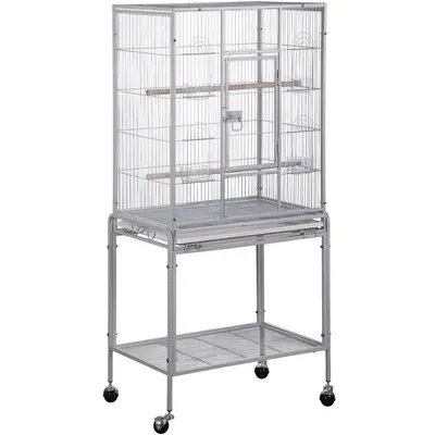 Segawe 53" Durable Iron Rolling Bird Cage - White Wrought Pet House with Rolling Stand for Lovebirds, Parrots, Parakeets, Parrot Cage, Parakeet Cages,summerwins