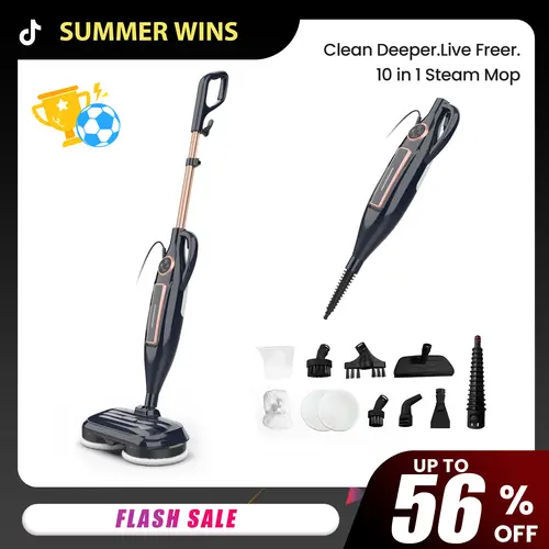[WeeklyDeals]DEVOAC 10-in-1 Electric Steam Mop with Detachable Handheld Steamer Lightweight for Walls Floors,Tiles Tackles Grease&Sticky Messes,Steam Cleaner For House, Multi-Accessories Portable Cleaning[SummerWins]