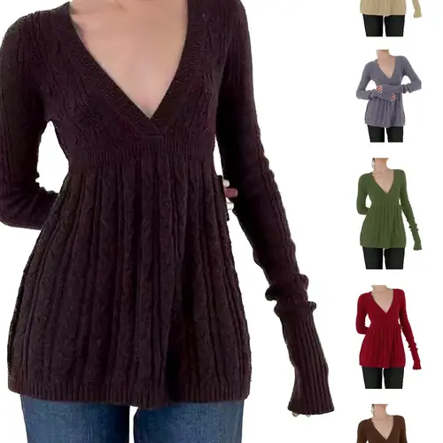 【Black Friday】Women's Y2K Vintage Sweater, Soft Long Sleeve V-neck Knitwear for Women