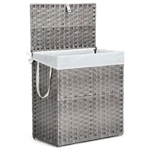 Sweetcrispy Rattan Laundry Basket with Lid - Foldable Durable Anti-Scratch Waterproof Laundry Containers, 90L/110L(22.44 Gal) Large Capacity Hidden Organizer for Bathroom, Washable Liner Saves Effort for Individuals