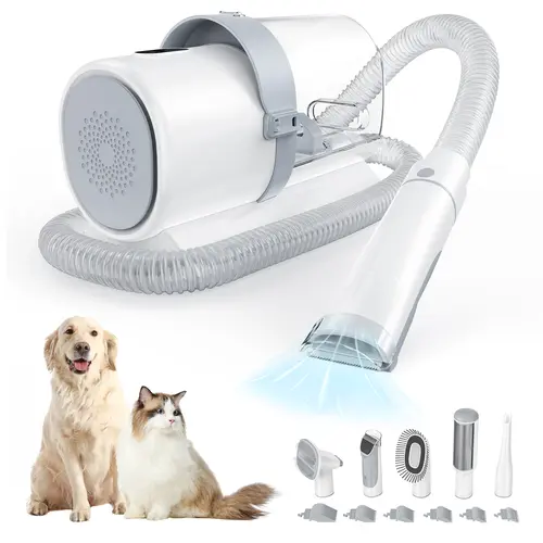 Sweetcrispy Professional Clean Pet Grooming Vacuum Kit with Cordless Low-Noise Dog Clippers, 5 Groomer Tools, 2.5L Capacity, Universal Design, 6 Different Size Attachments, Detachable Blades, 10KPa Hair Lift & Accessories for Cats, Dogs