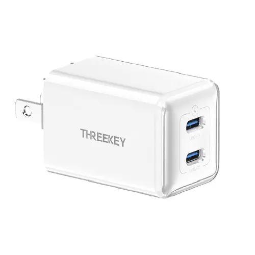 Threekey 35W USB-C Dual-Port Wall Charger with Fold-Flat Plug, Over-Protection, Fast Charging for iPhone 17/16/15/14/13/12/11/X, Samsung Galaxy, Sony, Moto, iPad, MacBook - iPhone Fast Charger, USB-C Power Adapter
