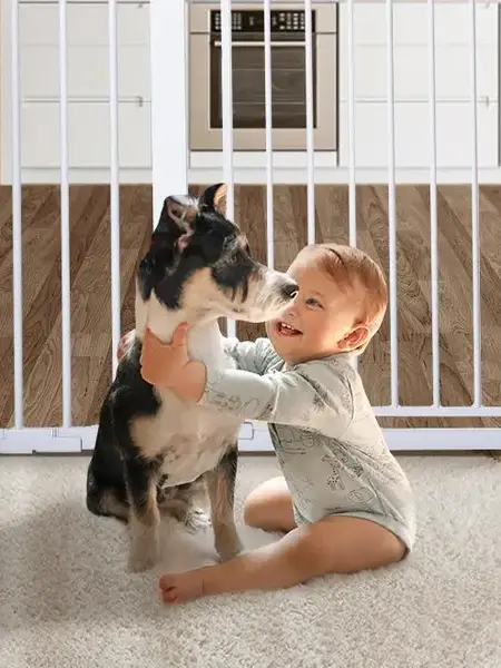 COMOMY 30/36" Extra Tall Baby Gate for Stairs Doorways, Fits Openings 29.5" to 48.8" Wide, Auto Close Extra Wide Dog Gate for House, Pressure Mounted Easy Walk Through Pet Gate with Door, Mother's Day Gift