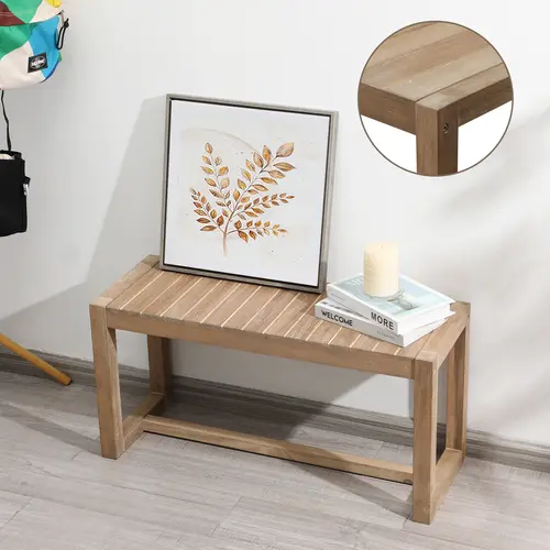 PieDle Furniture Natural Farmhouse Solid Wood Bench, Line-stitched Design, Narrow Bench for Living Room, Dining, Bathroom and Outdoor Use