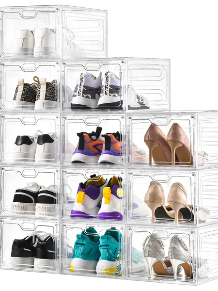 TAYTUU Stackable Plastic Shoe Boxes with Magnetic Doors - Shoe Rack Organizer, Shoe Storage Organization, Easy-Assemble Expandable Rectangle Racks for Sneakers, Boots, Multi-Layer Space-Saving Closet Room Organizer