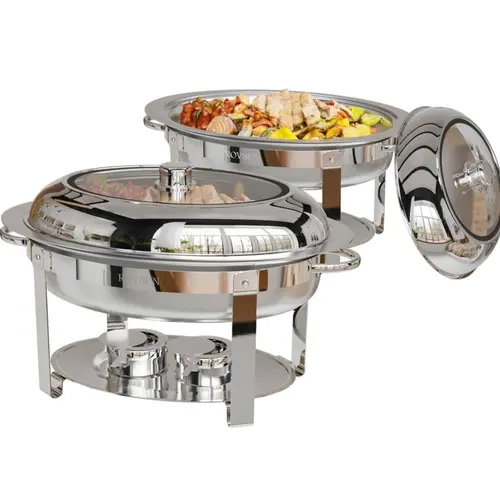 ROVSUN 2/4 Pack 6 QT Stainless Steel Oval Chafing Dish Set, Kitchenware with Glass View Lid, Thick-Grip Handle, Stable 3-Leg Base, 21" x 11.8" Tray-Included Buffet Warmers for Party, Banquet