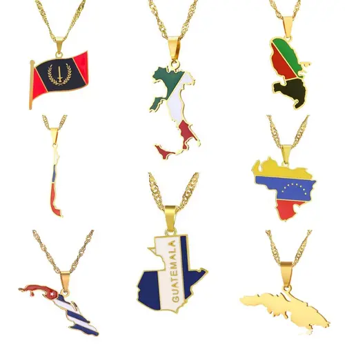 GGIRL Country Flag Map Pendant Necklace For Women and Men 14K Gold Plated Stainless Steel |Fashion Travel Country Lover Jewelry Perfect Creative Gift Giving For Daily Anniversary