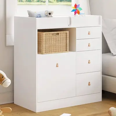 FUFU&GAGA Changing Table Dresser with 5 Drawers & Shelf, 2 in 1 Dresser Chest Storage Chest