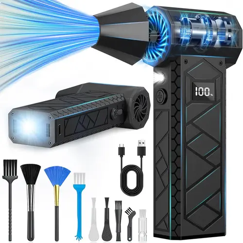 HSTOP Cordless Lithium Battery Blower - Compact Handheld Household Appliance with 4 Adjustable Speeds, LED Display, Built-in Focus Light, 10000mAh Cells, USB/Type-C Input, 130000 RPM, 2-in-1 Dust Cleaning & Outdoor Use Functionality