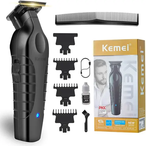 KEMEI 2299 Professional T-Blade Fast-Charging Cordless Clippers for Men - Barber Equipment, Adjustable Guard, Battery-Powered Handheld, Beard Shaping, Buzzcut Hair Trimmers & Clippers, Home Haircut Tool, Halloween Gift (Beauty & Personal Care Appliance),