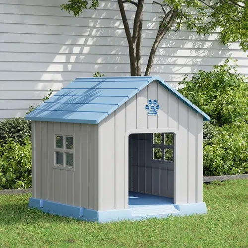 LHBCRAFT Pet house Durable Waterproof Plastic Dog House for Small to Large Sized Dogs, Indoor Outdoor Doghouse Puppy Shelter with Elevated Floor, Easy to Assemble,