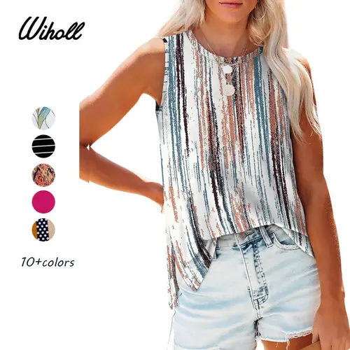 WIHOLL Women's Basic Round Crew Neck Sleeveless Tank Top - Soft Rayon Blend Fabric, Loose Fit with Side Splits, Cute Tops for Summer Layering, Chic Casual Style for Outdoor Fun