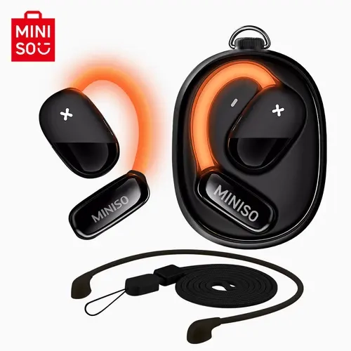 MINISO True Open Ear Wireless Bluetooth Headphone - Electronic Earbuds with Light Strips, Bluetooth 5.4, IPX5 Water Repellent, Deep Bass, Ergo Hooks, Distinct Calls, Lightweight 20kHz Audio for Sports, School
