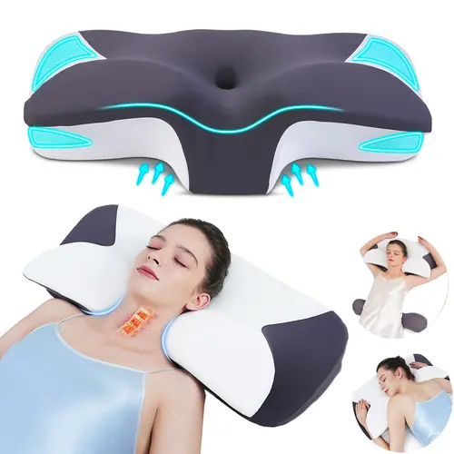Widened double-wing neck pillow with a cool, breathable design and a removable pillowcase, available in two heights, armrests accommodate both supine and prone sleepers, ergonomic pillow, Ergonomic neck care, Valentine's gifts