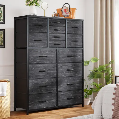 Raybee Furniture 16 Drawer Dresser for Bedroom, Large & Medium Drawers, Rustic Brown Wooden Top, Waterproof Fabric Storage Organizer