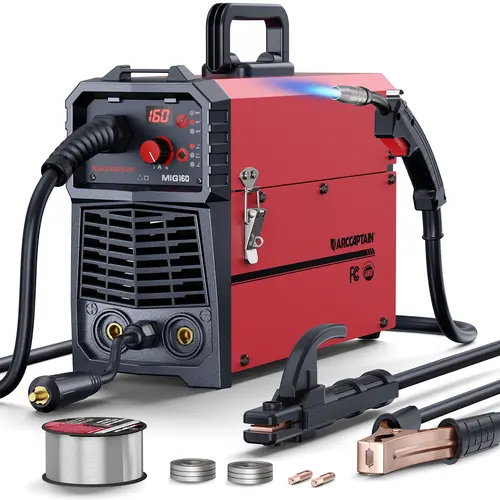 ARCCAPTAIN 160A 4-in-1 Synergic MIG Welder - Dual Voltage 110V/220V, Gasless Flux Core, IGBT Inverter Digital Multipurpose Welding Machine, Portable Compact for Beginners, Holiday Gift for Men/Dad, Digital Welding Machine toolupgrade