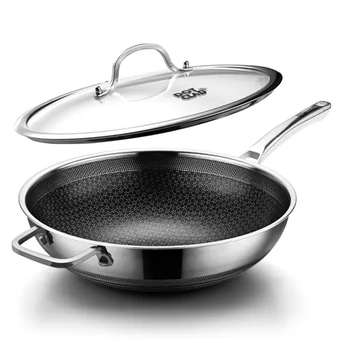 DOTCLAD 13-Inch Hybrid Stainless Steel Wok Pan with Lid – Nonstick Stir Fry Pan, Dishwasher Safe, Induction Compatible & PFOA Free summerwins