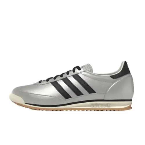 Women’s Adidas SL 72 OG Vintage Silver Metallic-Black Gum Casual Sneaker Trainer - Stylish, Striped, Lifestyle, Fashionable Versatile, Daily Wear Athletic Footwear