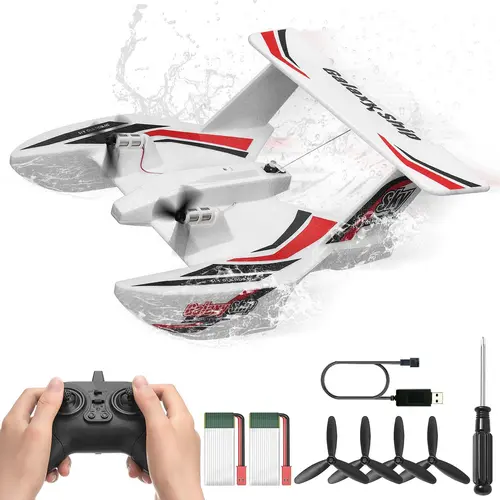 VEVOR Durable 2.4GHz Remote Control Aircraft - 3-Channel Hobby RC Plane, 6-Axis Gyro Stable, 2-Speed Control, 500'/150m Range, Propellers, Amphibious Ready-to-Fly Glider, 2 Batteries, 30-Min Runtime, Stable Glide for Beginners, Teenage Boy Gifts