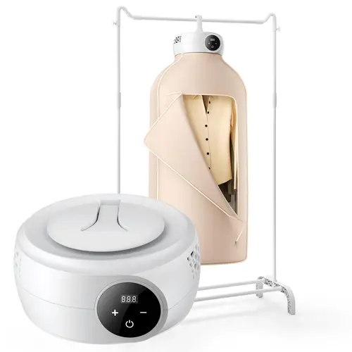 VEVOR Compact Portable Dryer Machine, 600W PTC Heating, LED Display, Foldable Mini Design, 30-300 Min Timer, Dryer Bag, 70°C/158°F Fabric Safe, 9 Garments Capacity, Silk & Plush Safe, Fast Drying for Dorms & Small Space Users, Beige
