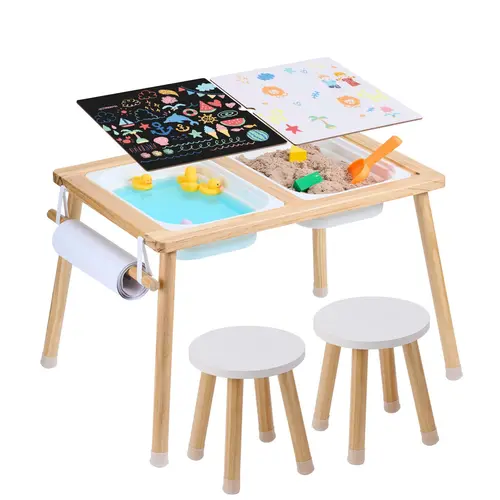 VEVOR Wooden Sensory Table Furniture Set with 2 Stools, 2 Storage Bins & Paper Roll Holder, Indoor/Outdoor Toddler Activity Sand & Water Table - Gift for Kids