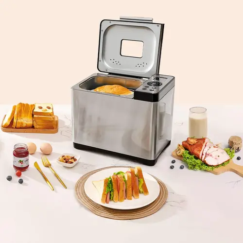 VEVOR Durable Ceramic 2LB Automatic Breadmaker - Programmable Bread Machine with 19 Functions, Nonstick Interior, 3 Crust Colors, Power Outage Resume, Delay Start, Jam & Sandwich Bake, Gluten-Free, Add-Ing Reminder, Compact Household Kitchen Appliance