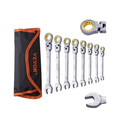 【toolupgrade】VEVOR 8-PC Metric Flex-Head Ratcheting Wrench Set (8 mm-17 mm) with Roll-up Pouch, Erosion-Resistant for DIY Repair, Automotive Maintenance, Household Maintenance, Mechanical Adjustment