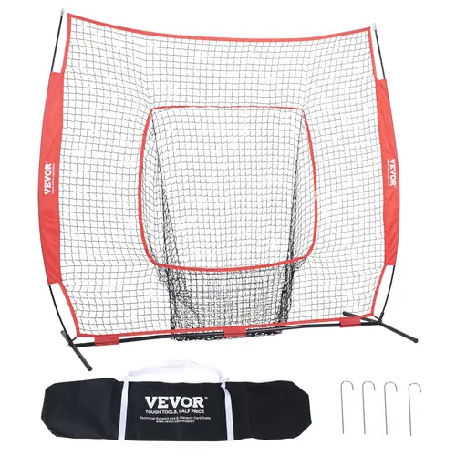 VEVOR 7x7 ft Baseball Softball Practice Net, Portable Indoor/Outdoor Training Net for Hitting, Batting, Pitching, Backstop Equipment Aids with 600D Oxford Carry-Bag Storage, Fast Setup & Play