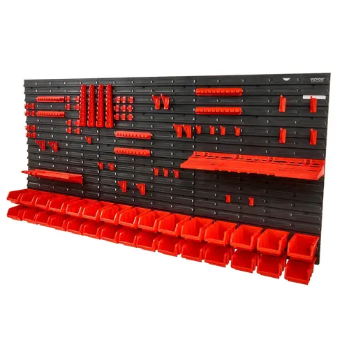 VEVOR 30-Bin Wall Mounted Stackable Parts Storage Bins - Plastic Rack Organizer with Wall Panels, Tool Holders, Hooks for Mix-Match Stacking, Office & Indoor Use, Nuts/Bolts Sorted, Beads & Nails Hold, Quick Sort for Tools, Screws, Buttons
