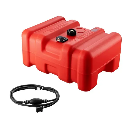 【toolupgrade】VEVOR Compact Leak-Proof Corrosion-Resistant Polyethylene Marine Fuel Tank with Fuel Gauge, 14.53 Gal/55L Capacity, Built Tough Portable Outboard Tank with Hose, Boating Accessory for Fishing Boat, Easy Transport and Storage, Bottom Grooves