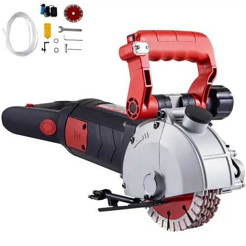 【ToolUpgrade】VEVOR 5800W Dust-Free Wall Chaser Concrete Cutter Saw, 8 Saw Blades (160 mm), 40 mm/1.57" Cutting Width, 52 mm/2" Adjustable Depth, 5000r/Min, 2 Ergonomic Handles, Water Pump, Grinders, Cable Ties for Brick/Marble Slotting