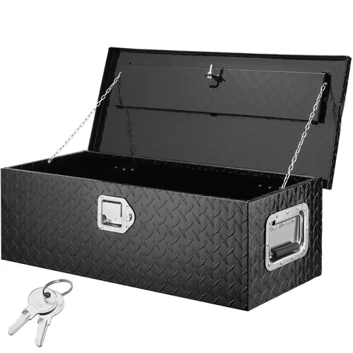【toolupgrade】VEVOR Heavy Duty Portable Vehicle Storage Tool Box, Stainless Steel Diamond Plate with Side Handle, Lock Keys, 30x13x9.6in & 36x12x12in Organizer for Pickups, RVs, Black Aluminum Chains-Compatible Tool Box