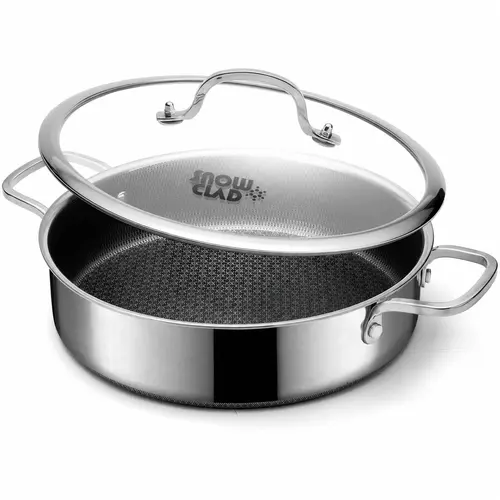 SNOWCLAD 12-Inch Hybrid Deep Saute Pan with Lid – 5QT Nonstick Stainless Steel Skillet, Dishwasher & Oven Safe, Induction Compatible, PFOA Free SummerWins