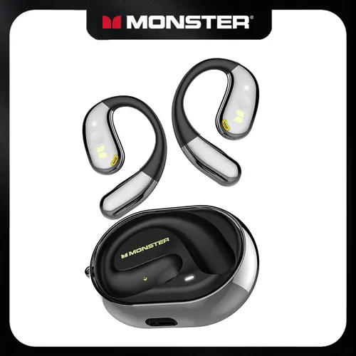 Monster AC360 Open-Ear Lightweight Wireless Earphones - Plastic Bluetooth 5.4 Rotary Headset, Lanyard, Touch Controls, 24h Long Battery Life, Hands-Free Calls & Music, No Jack, Rechargeable Tech, Portable Bluetooth Wireless Headphones, Back to School