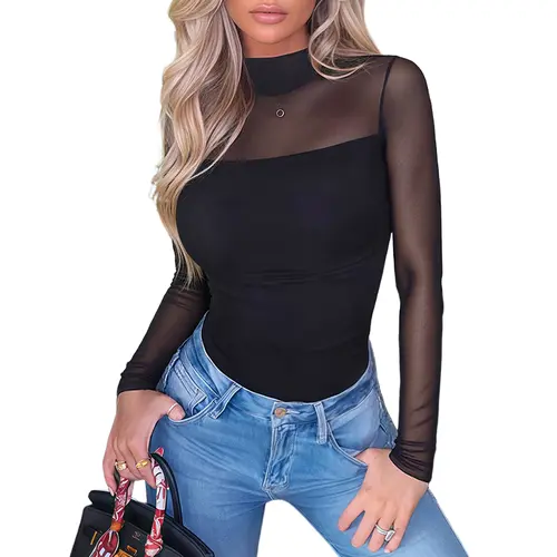 Avidlove Women Long Sleeve Bodysuit Turtle Neck Shapewear Body Suits Mesh One Piece Leotard Shirt Going Out Tops Fall Outfits Gifts Womenswear Basic Bottom CompressionElegant Everyday Nylon Overalls Spandex