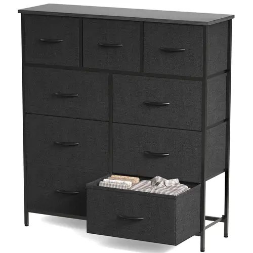 Sweetcrispy 9-Drawer Drawercabinet - Fabric Storage Tower with Steel Frame & Wooden Top, Dresser for Bedroom, 9-Drawer Sorting Room Storage Apartment Furniture for Kids Nursery, Modern Decor Organizer