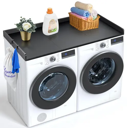 VEVOR Countertop Washer-Dryer Top, 54"x27" 3-Splicing High-Quality P2 CARB Board, 250 lbs Capacity, Spacious Surface, Anti-Slip Pads, Water-Resistant, Side Hooks, Multifunctional Laundry Room Organizer, Black, Father's Day Gift
