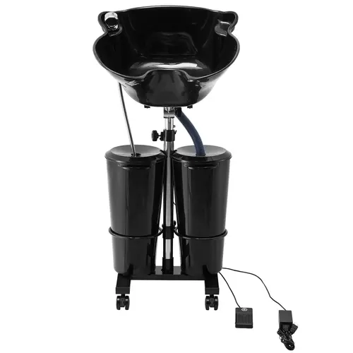 【toolupgrade】VEVOR Portable Shampoo Bowl - PP Plastic, Wheeled Shampoo Basin with Electric Pump, 2 Buckets, 2 Showerheads, Drain Hose Directs, Height & Angle Adjustable for Home Salon Hair Care, 6.8kg Black Father's Day Gift