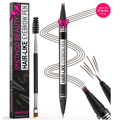 iMethod Micro Stroke Brow Pen - Dual-Ended Tip (Brush + Fork Shaping Tool), Natural Coloring Gel, Waterproof Cosmetic, Long-Lasting Hold, Eyebrow Filler Pen, Natural Eyebrow Pencil for Precise Brows Shaping (Shake Gently for Definition)