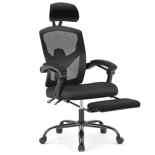Ergonomic Breathable Mesh Office Chair - Mesh Material, 250lb Capacity, 360° Smooth Swivel, Adjustable Reclining Angle, Height, Headrest, Armrests, Footrest, Rolling Wheels, High Back Support, Comfortable Sitting Experience, Assembly Required