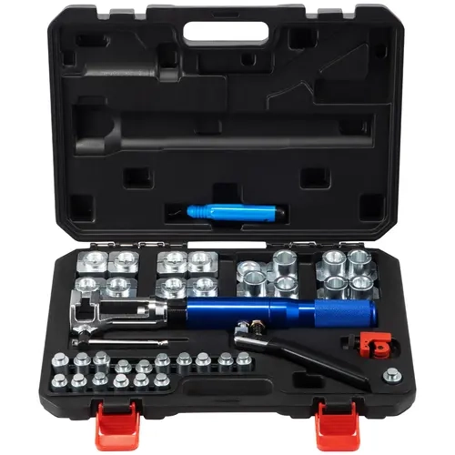 VEVOR 32-Piece 40 Cr Steel Tough Automotive Tool Kit, 45°/Double Flare 45° Flaring Cone, 1/8"-5/8" Cutter, Deburrer, Pressure Relief Valve, Mechanic Tool Set for 3/16"-1/2" Copper Pipes, Brake Repair