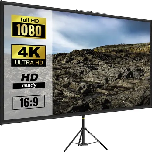 VEVOR 100in 16:9 Aluminum Tripod Projection Screen with Stand, Adjustable Height, UHD 4K Wrinkle-Free Foldable Easy-Setup, 160° Glare Control, for Mobile/Gaming Bedroom Projector, Office Accessories