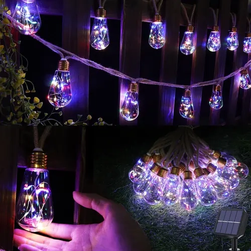 Colorful Solar-Battery Powered String Lights, 26 ft, 16 LED Bulbs Included, Built-In Solar Panel, Waterproof Patio Decor Mood Lighting for Bedroom, Backyard