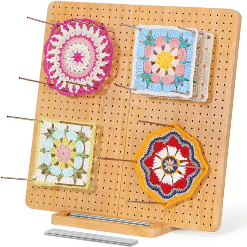 Lifewit Bamboo Crochet Blocking Board - Crocheting Supplies, DIY Knitting Supplies, 5" (12.7 cm) Smooth No-Burr Long Steel Pins, Stackable, Rounded Edges, Stable Construction, Natural Handcrafted Bamboo Craft Tool, Gift for Knitting Enthusiasts