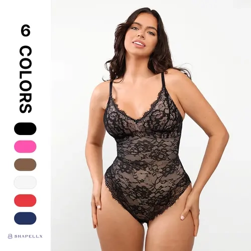 SHAPELLX AirSlim Lace Firm Control Full Shapewear, Women's Underwear with Inner Mesh & V-Neck, Body Contouring for All Occasions
