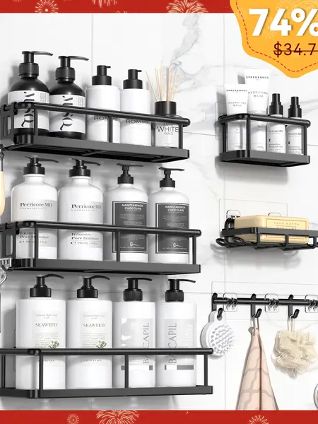 YASONIC 2/5/6 Pack Shower Caddy Shelf Bathroom Organizer Rack No Drilling Multifunctional Self Adhesive Black Shelves Basket for Shampoo Soap Space-Saving Durable Rust-Resistant summerwins