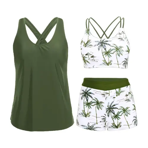 Holipick Three Piece Tankini Set Swimsuits for Women Bathing Suits Swim Tank Top with Bra Boy Shorts Teens Girls Swimwear DealsForYouDays