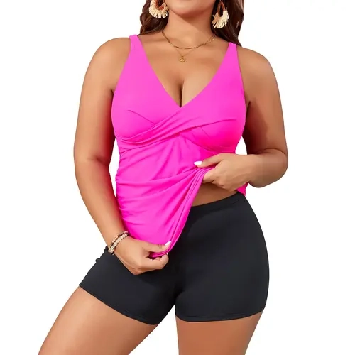 Aqua Eve Plus Size Tankini with Shorts Two Piece Swimsuits Tummy Control Bathing Suits for Women